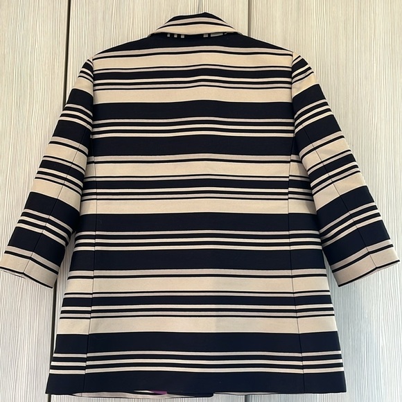 Ann Taylor Striped Structured Jacket | Beige Navy | Petite size small (SP) - Picture 3 of 13